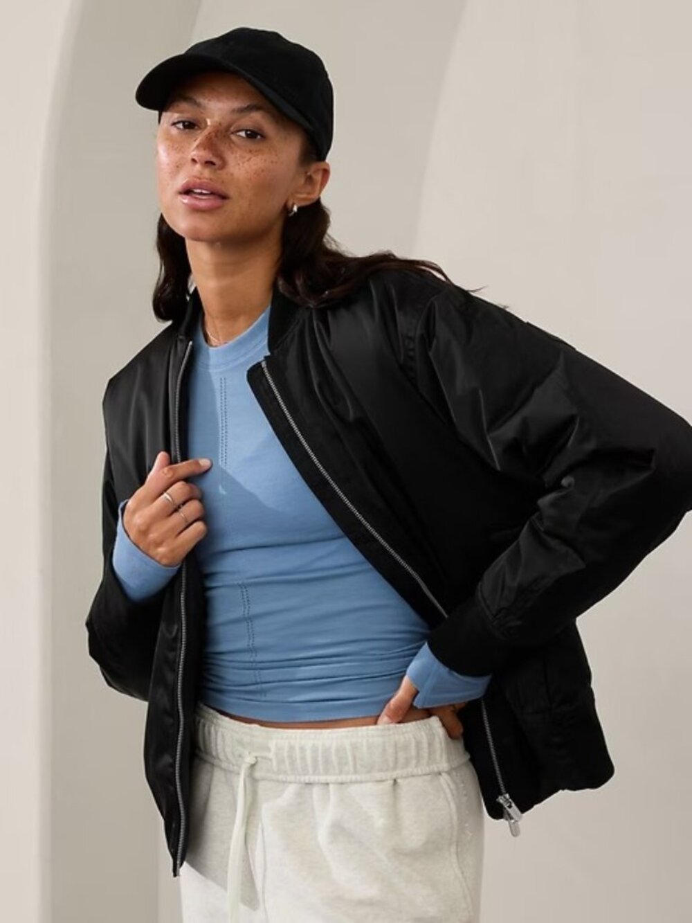 NWT Athleta Sateen bomber black jacket sz L Large